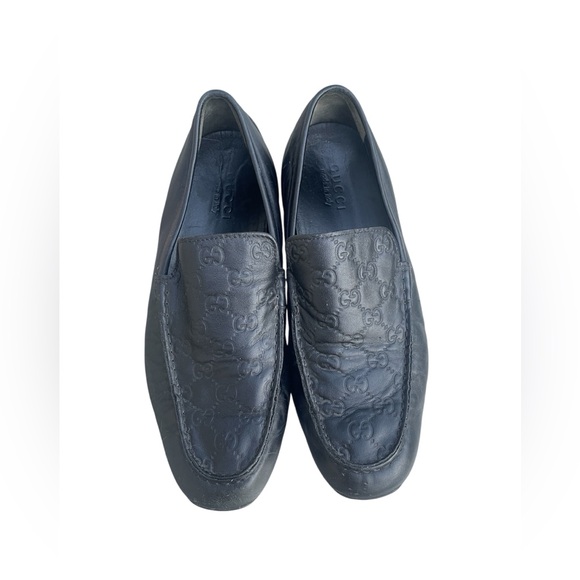 Gucci Men's Embossed Black Leather Slip-Ons - Picture 1 of 15